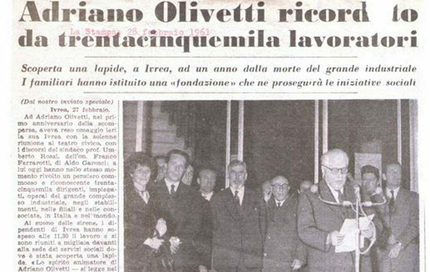 articolo nascita Fondazione Adriano Olivetti